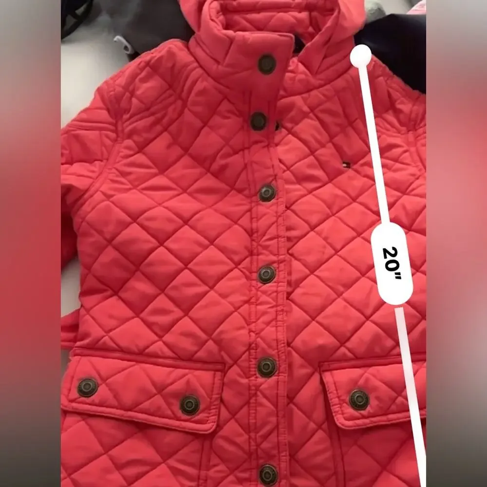 Tommy Hilfiger Unisex Quilted Orange Hooded Jacket Snap Button M 8-10